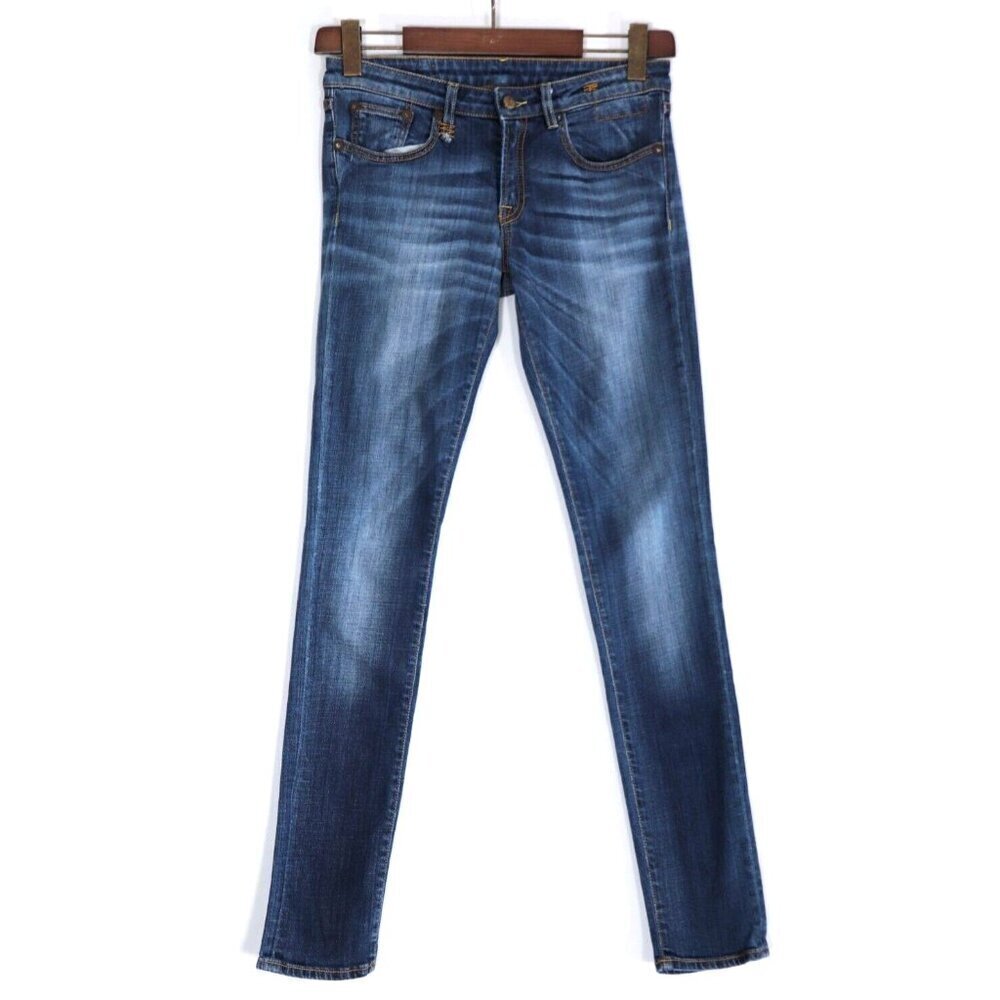 R13 Women's Size 27 Blue Skinny Jeans Low-Rise Faded 5 Pocket Slim Italian Denim